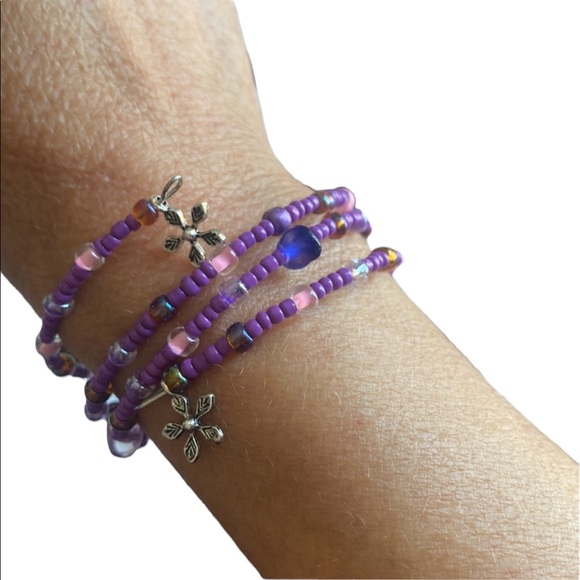 Handmade Petite Purple and Pink Wrap Bracelet - Picture 2 of 4